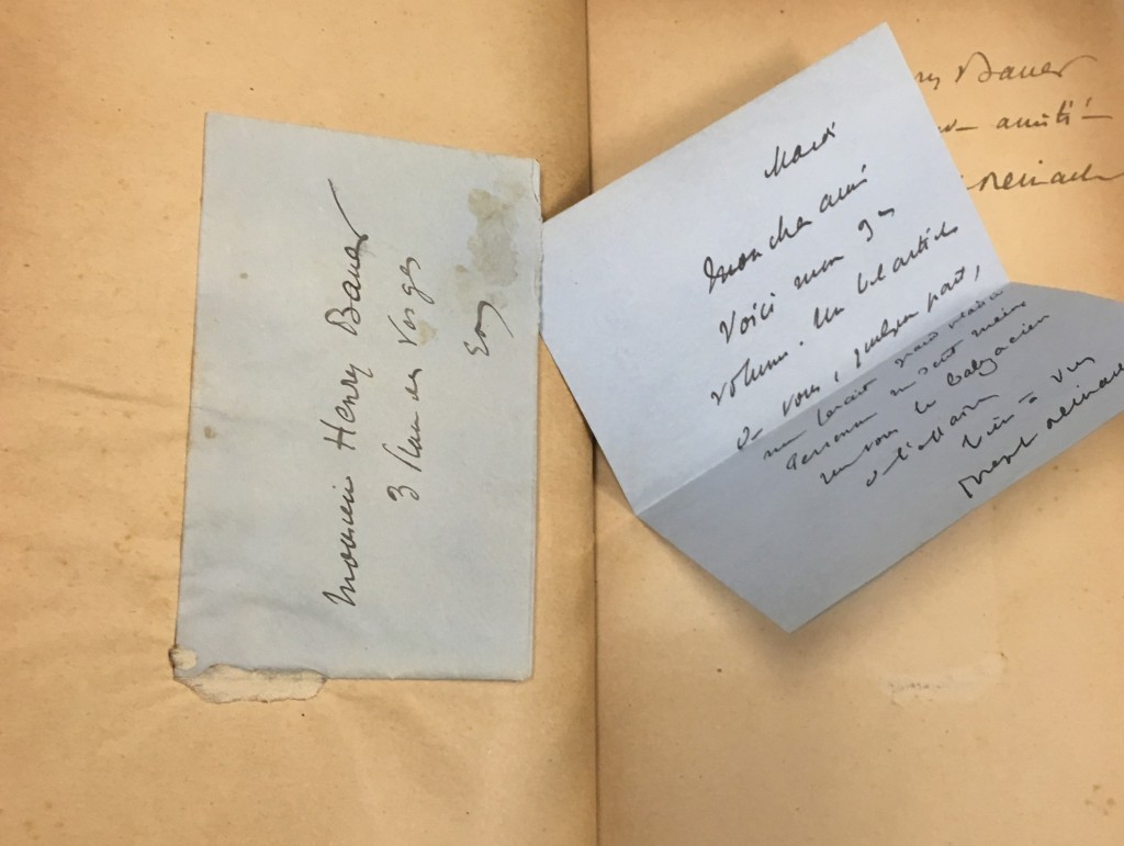 The delightful pocket pasted across from the cover page, shown with its folded note pulled out